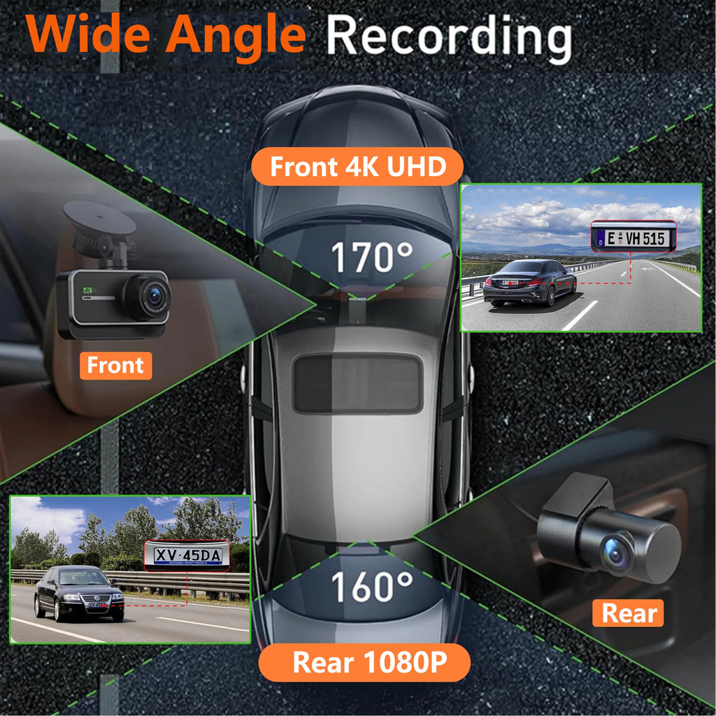 4K Dash Cam, Car Front and Rear Dash Camera