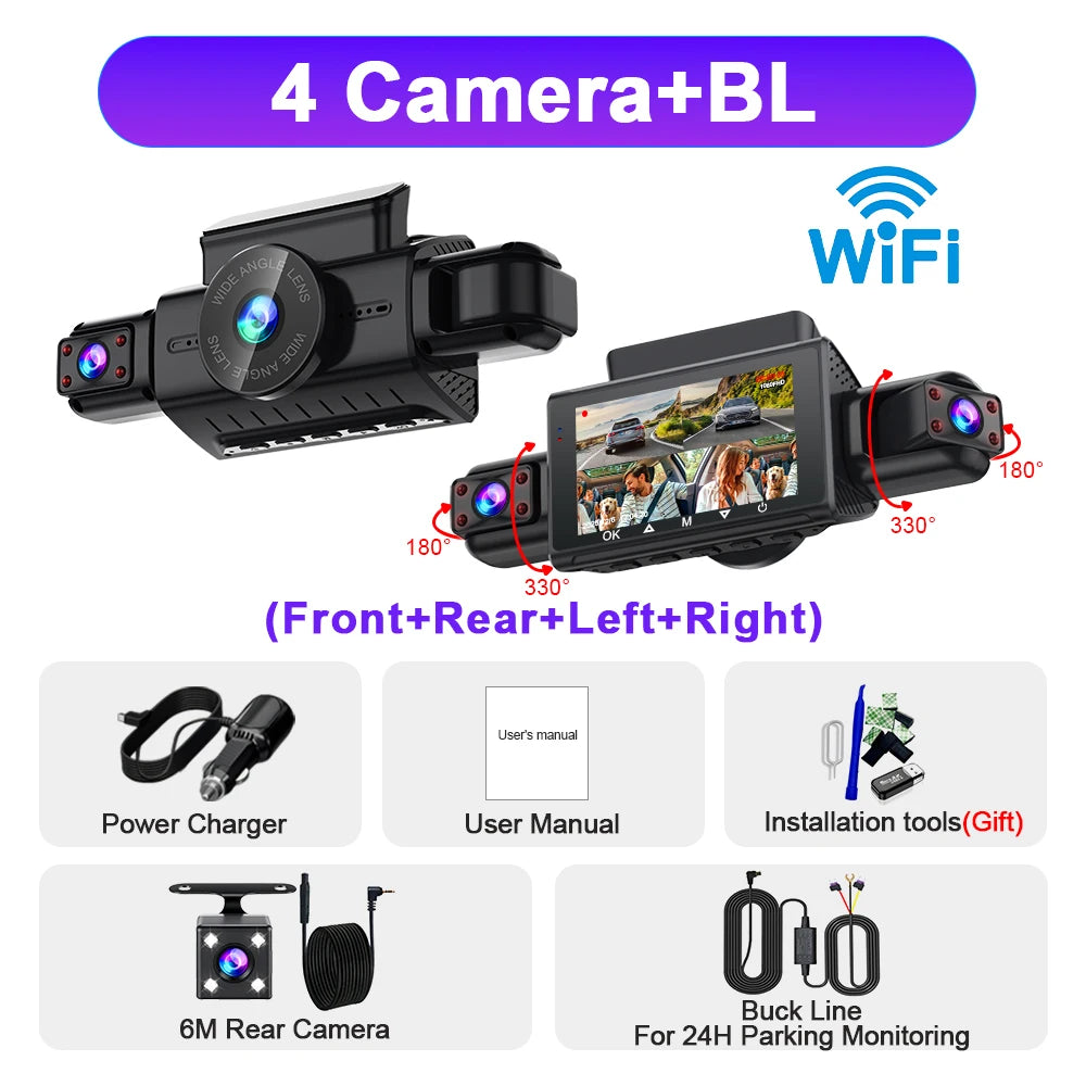  Dashcam 4 Channel  FHD 1080P Night Vision Loop Recording 24H Parking Mode