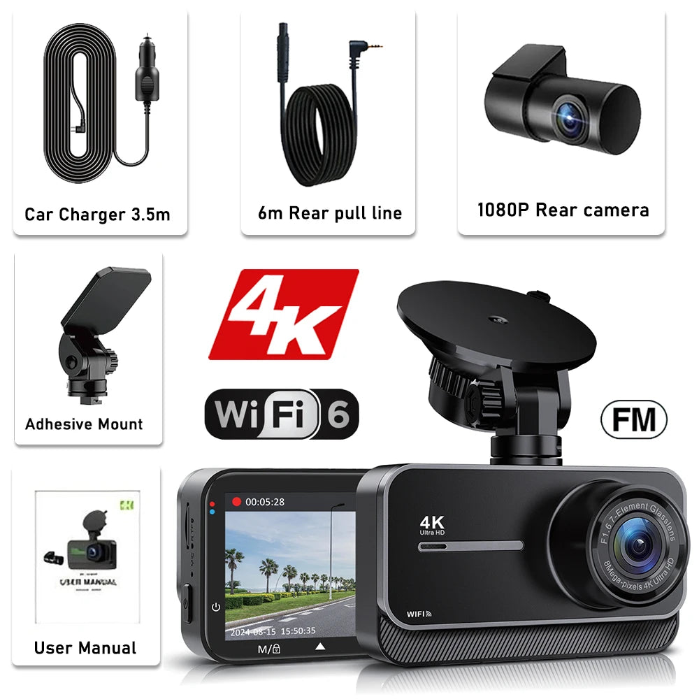 4K Dash Cam, Car Front and Rear Dash Camera